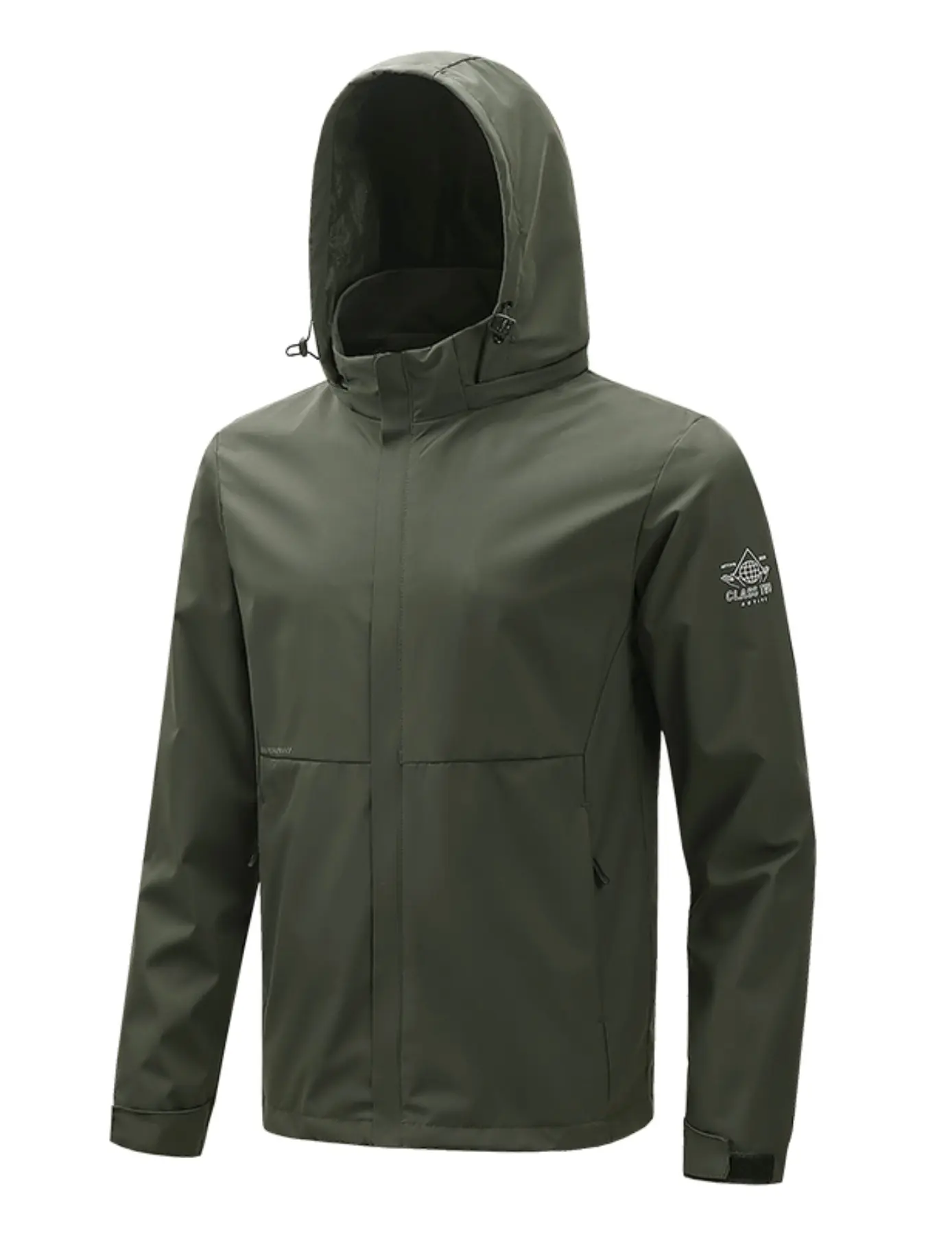 Men's Outdoor Windproof Waterproof Hooded Jacket, Adjustable Brim, Spring & Fall Hiking Camping Coat, Slim-Fitting Plain Pattern