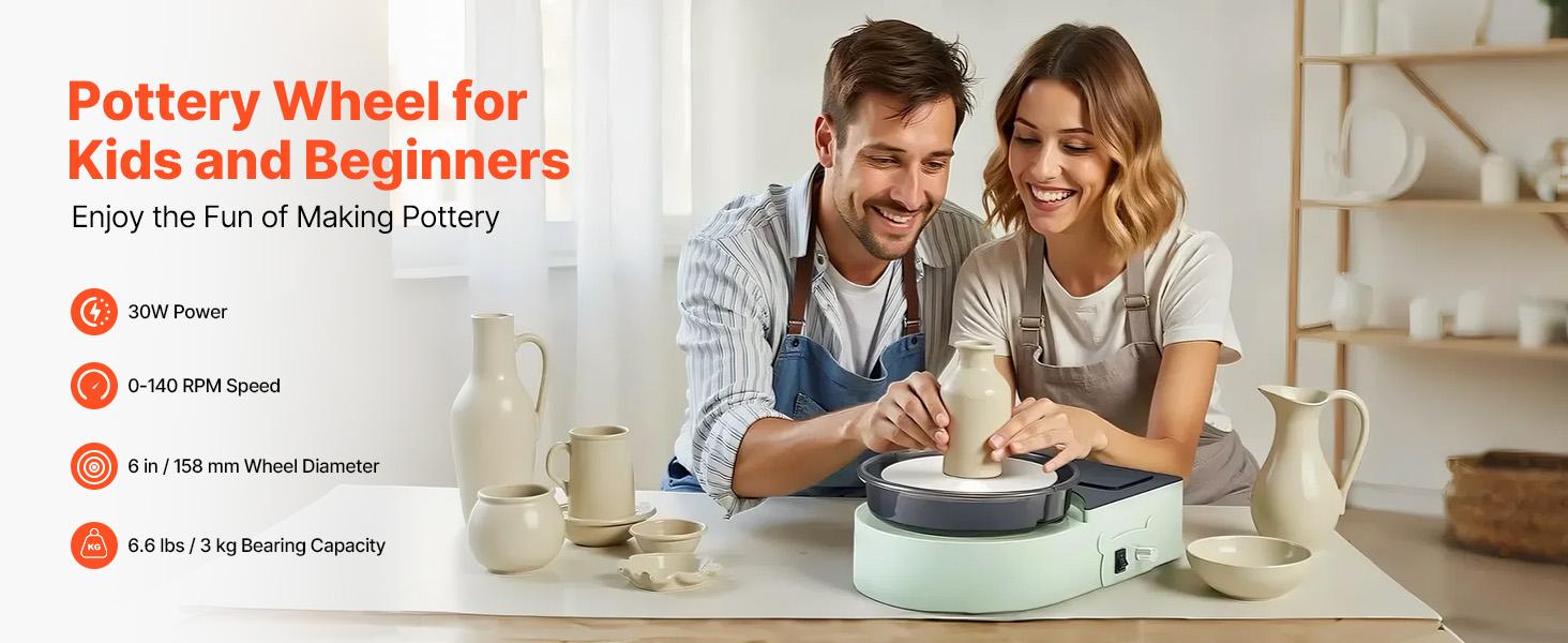 VEVOR Pottery Wheel for Kids and Adults - Complete Pottery Kit with 6" Turntable Clay Art Supplies Sculpting Tools, Mini Clay Making Pottery Wheel with Storage Design, Crafts Christmas Gifts, Green