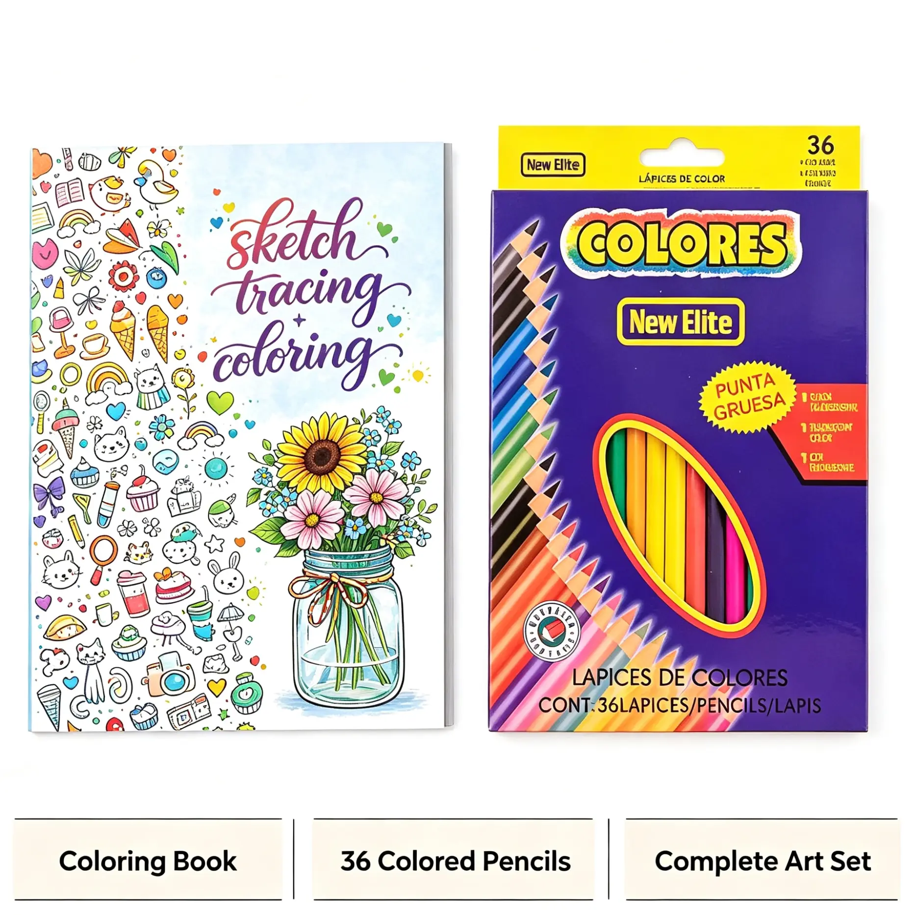 Graffiti Coloring Book + 36 Colors Thick Core Colored Pencils Set, Perfect for Art Lovers, Ideal for Sketching and Drawing
