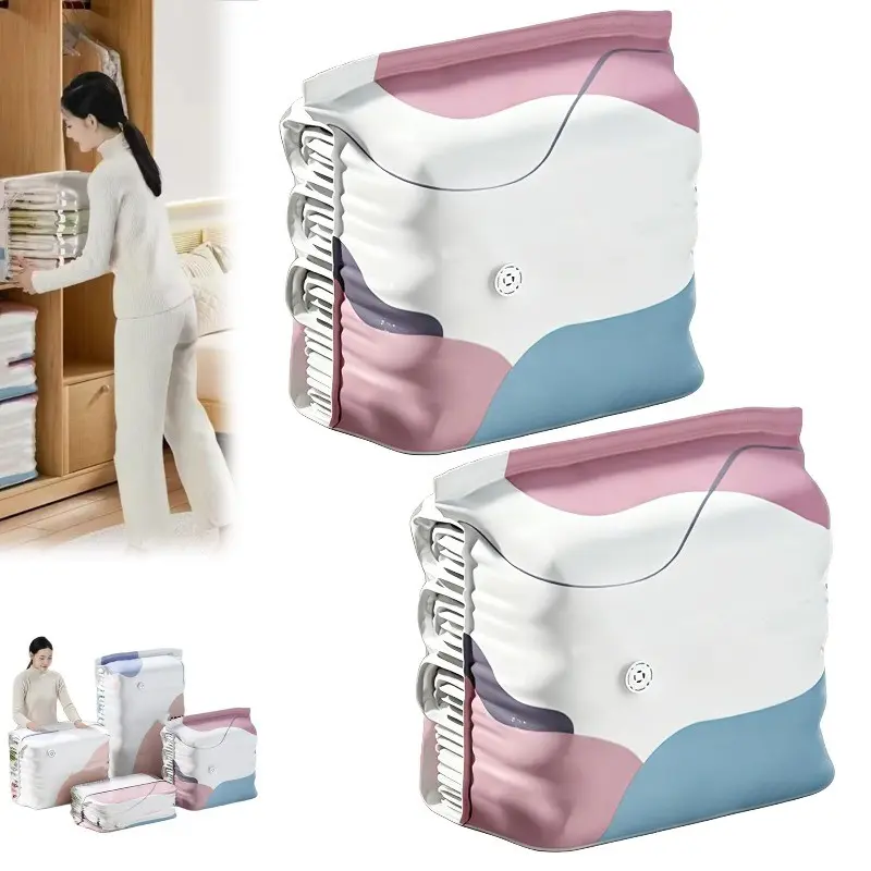 Pump free vacuum storage bag, large cube vacuum sealed bag for blankets, press fit, heavy-duty, saving 75% space, used for large clothing bedding, blankets, off-season equipment, Space Saving Bags (6-piece set)