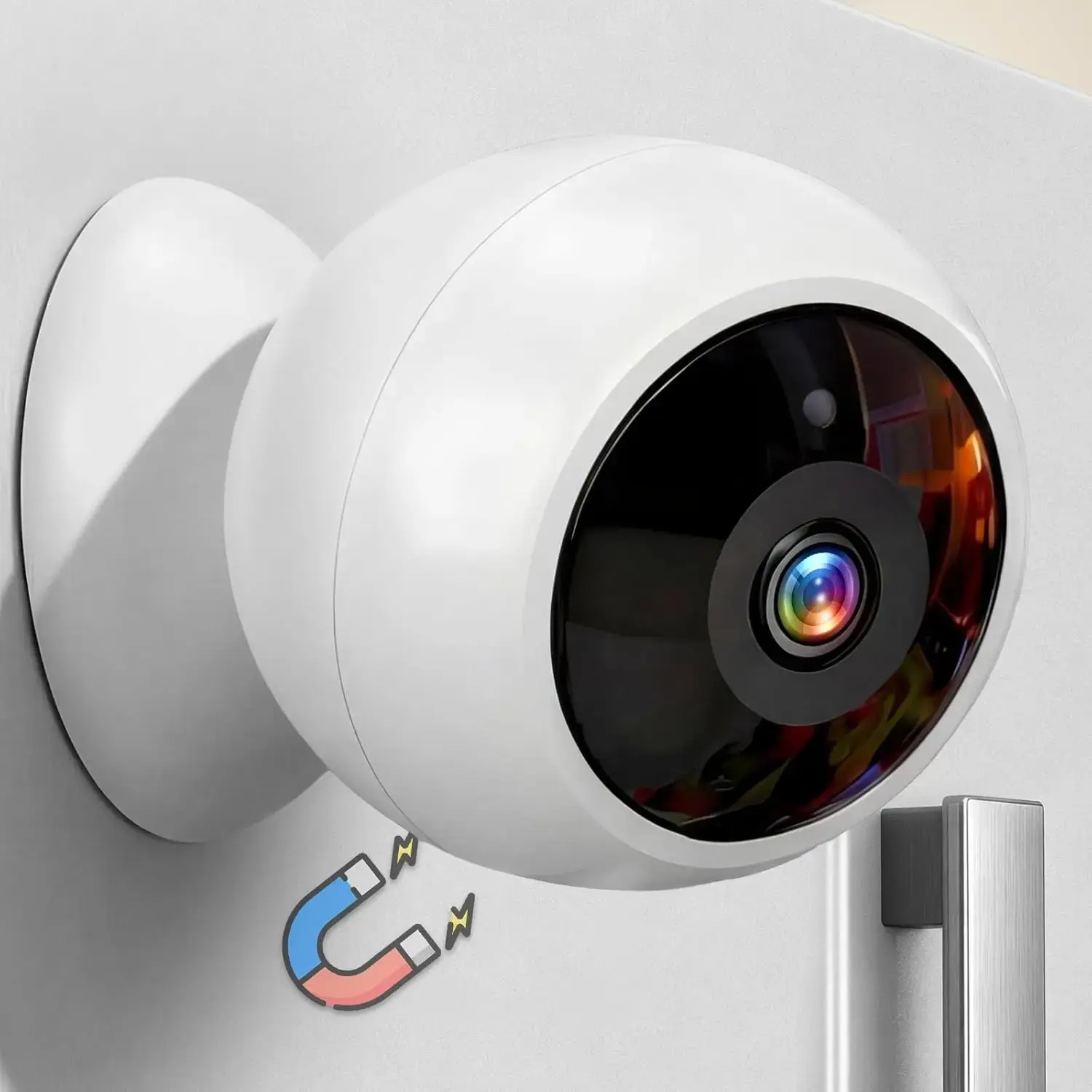 Wireless Magnetic Security Camera - 2K WiFi Home Camera, Free Installation, AI Motion Detection, Intelligent Features