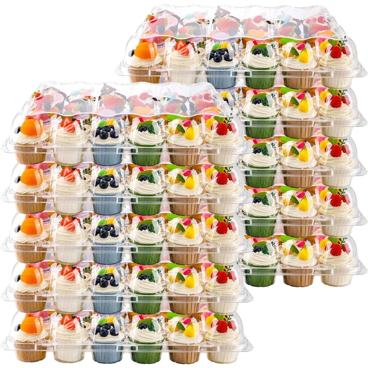 24 Count Cupcake Containers 10 Pack Cupcake Holders with Detachable Tall Dome Lids Clear Plastic Stackable Cupcake Boxes for 240 Cupcakes, BPA Free, Standard Size