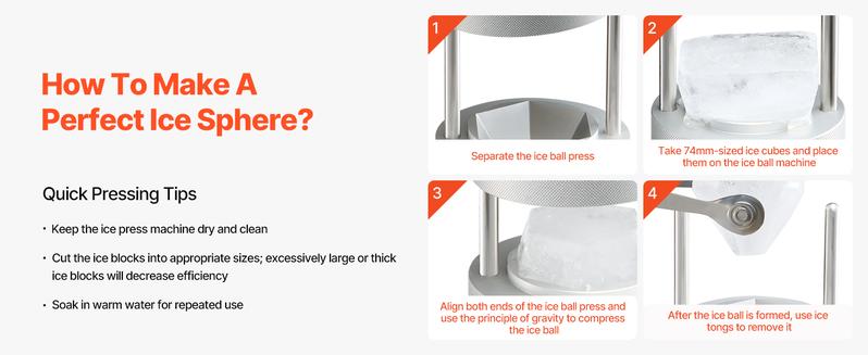 VEVOR Ice Diamond Press, 2.4" Ball Maker, Aviation Aluminum Kit With Tong and Drip Tray for Whiskey, Cocktail, Bourbon, Scot on Party & Holiday