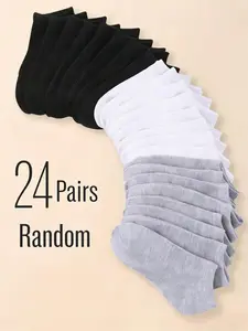 24 Pairs Women's Short Socks, Unisex Low Top, Thin All-Season, Comfortable Sweat-Wicking, Plain Crew Socks