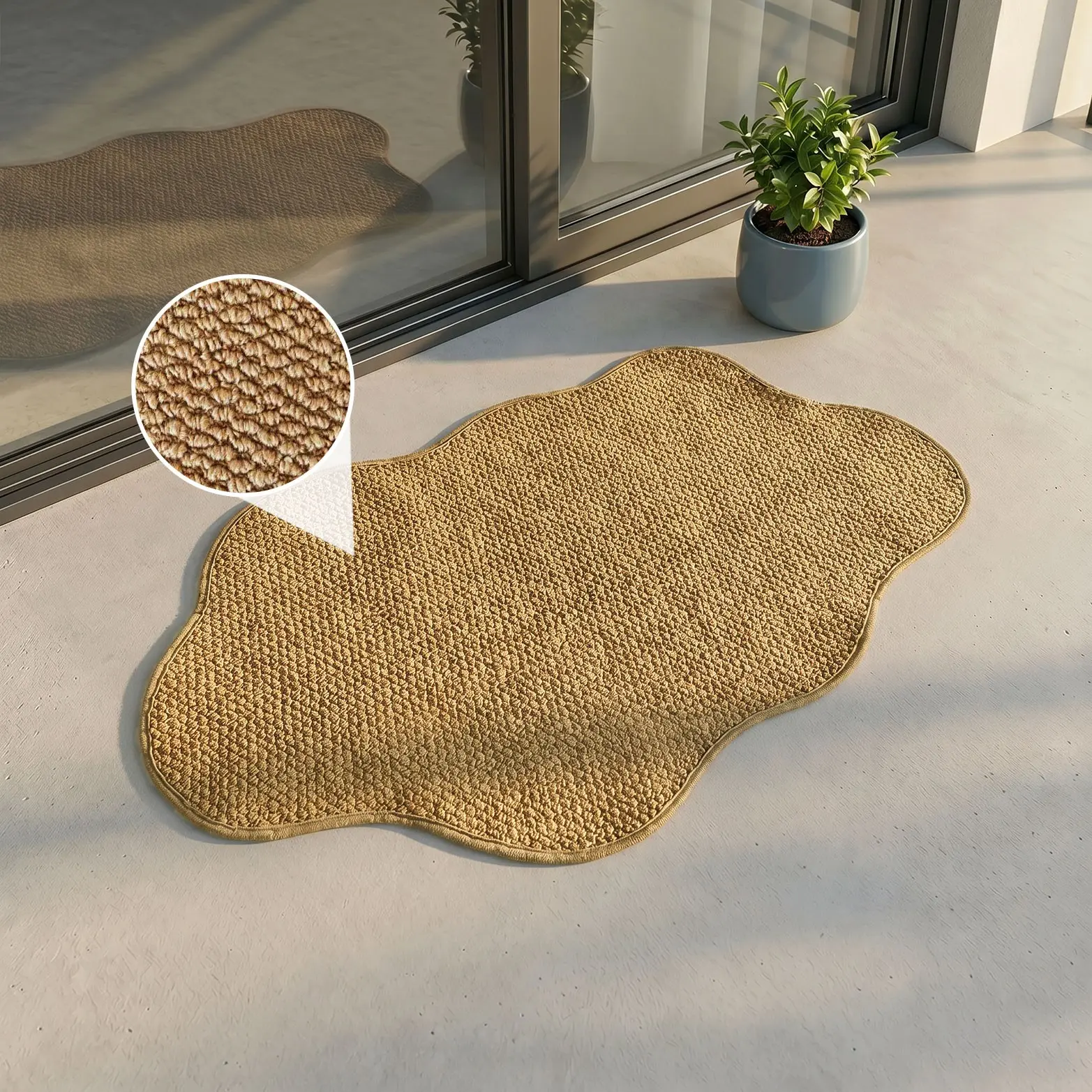 Large Cloud-Shaped Jute Rug, Casual Contemporary Style, Durable Anti-Slip Solid Color Mat, Soft Flocked Carpet for Living Room Door, Inside Entrance Doormat
