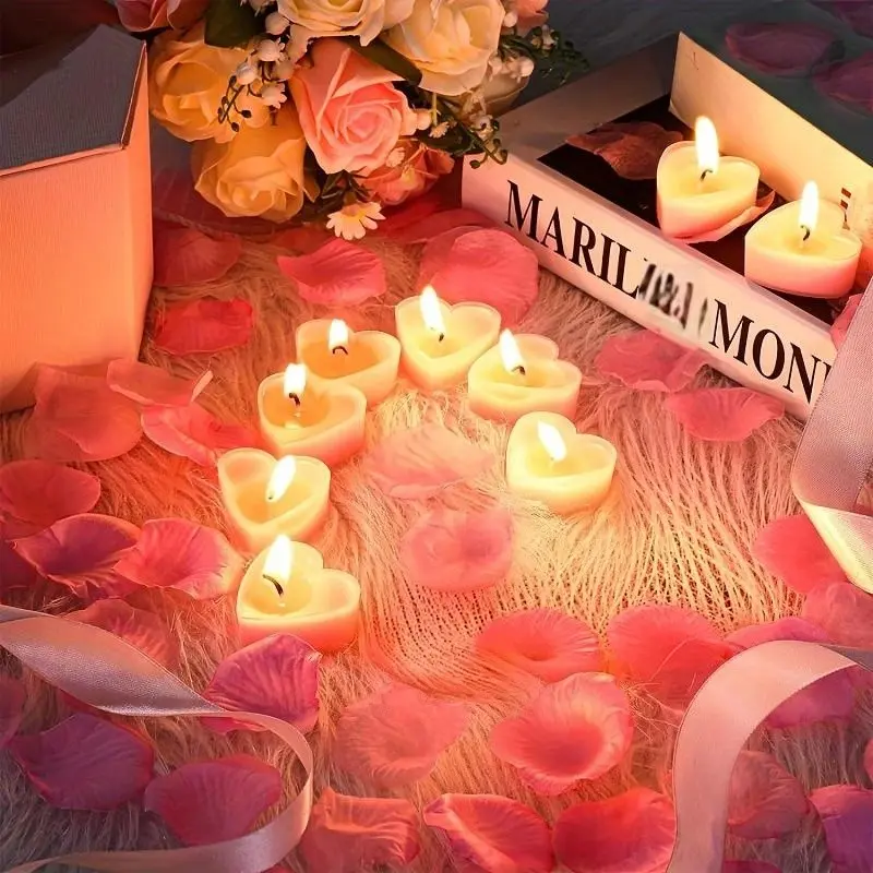 (9 Pieces Per Box) Heart-Shaped Decorative Candles, Wedding Party Decoration Candles, 3.5-4-Hour Burning Time Candles, Wish Candles, Wax Candles, Atmosphere Light, Birthday, Halloween Home Lighting Candles, Mother's Day, Valentine's Day Candles