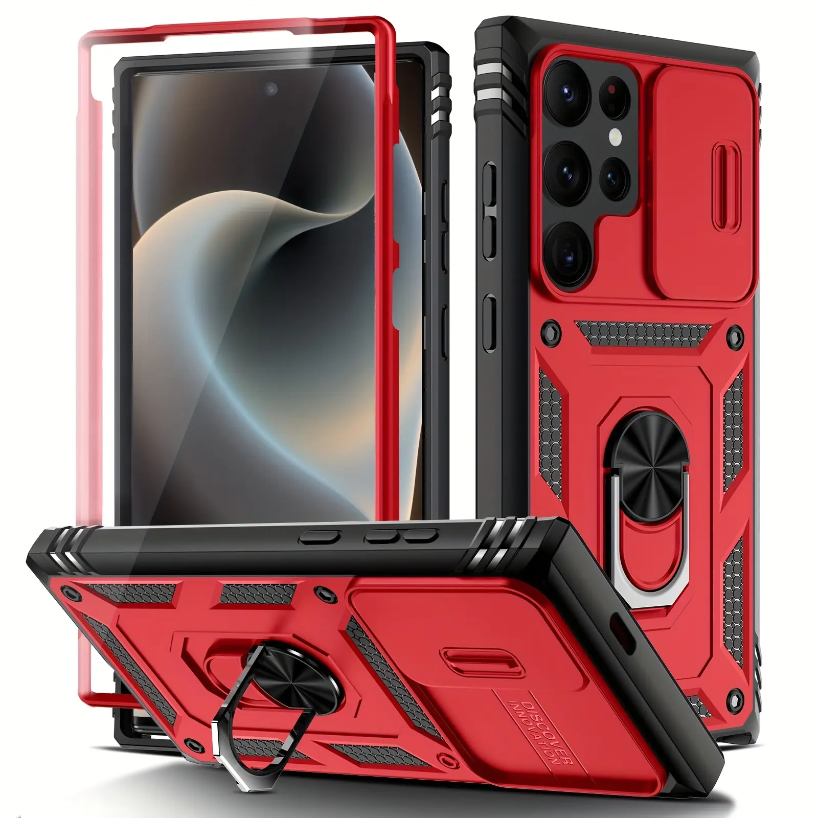 Shockproof Case for for Galaxy S26 Ultra S25 S24FE S23FE S22 S21FE S20FE Ultra Plus A56 A55 A54 A36 A35 A34 A26 A25 A24 A16 A15 A13 A06 5G 4G 360° Rotating Metal Stand Phone Case with Sliding Window Lens Cover Protection Car Magnetic Bracket Function