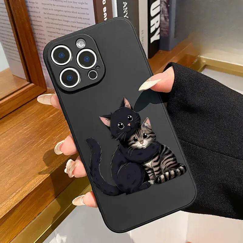Tabby Cat Pattern Straight Edge Silicone TPU Phone Case for iPhone 17,16,15,14 Pro Max,13,12,11,XR,X,XS Plus - Shockproof, Drop-Protective, Rugged, Durable Multi-Model iOS Device Accessories wear-resistant cute multi-color everyday protective case