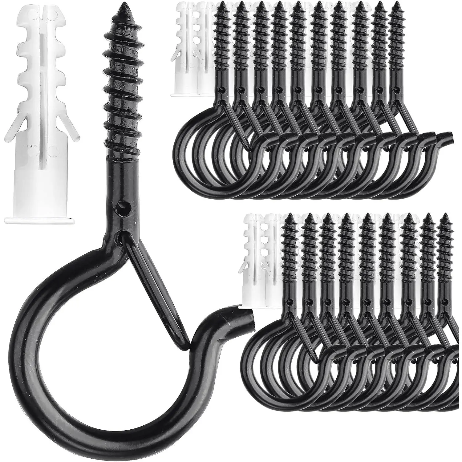 20 Pack Outdoor Screw Hooks for   String Lights Heavy Duty, 2.2 Inch Eye Hook Screw in Cup Hooks Q-Hanger for Patio Lights, Ceiling Wall  Fence Deck Mount(Black)