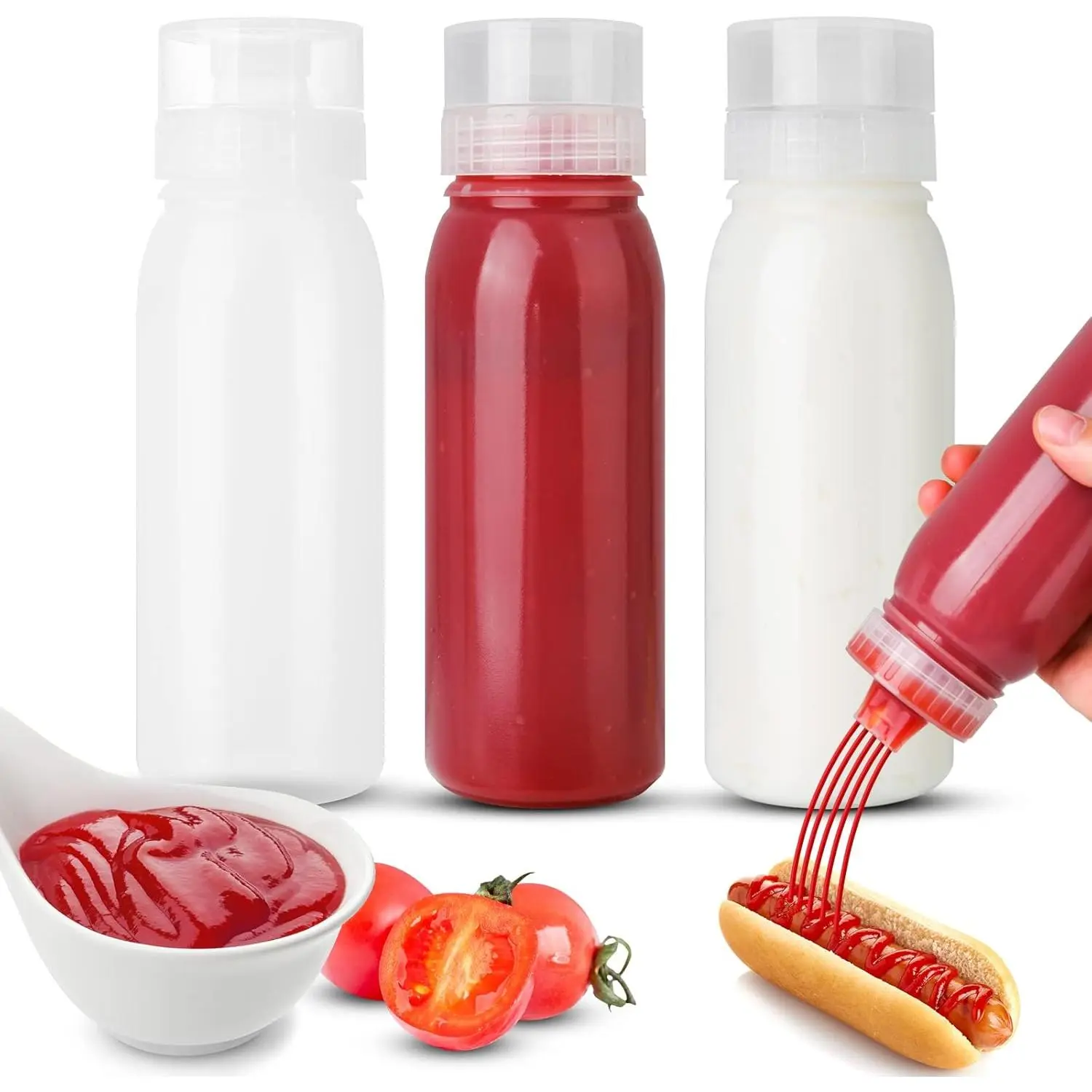 Porous Condiment Squeeze Bottles, Salad Dressing Container, Squeeze Bottles for Sauces, Botellas Exprimibles de Condimentos 3-Pack 13 oz (380ml), Syrup Dispenser  for Ketchup, Salad, BBQ Sauce,
