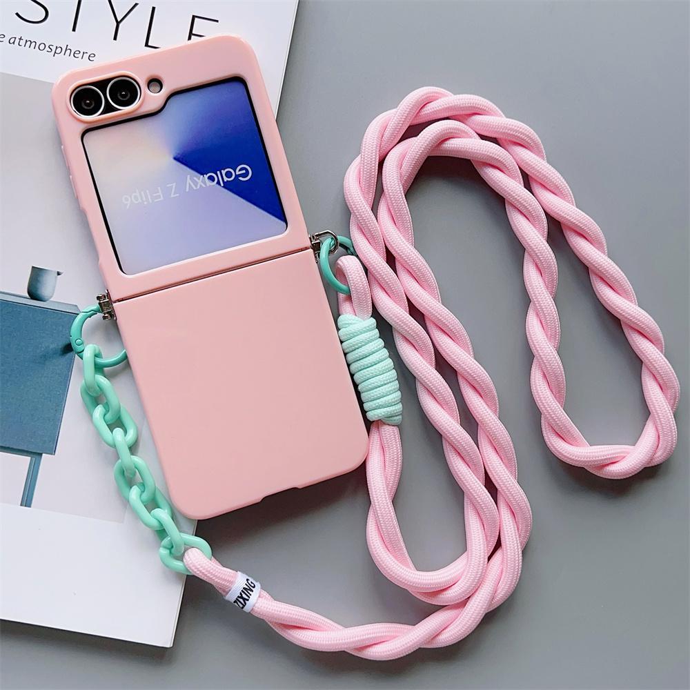 for Samsung Galaxy Z Flip 7 FE 6 5 4 3 Zflip6 Z Flip5 Flip4 Crossbody Lanyard Candy Color Fold Phone Case Shockproof Soft Cover
