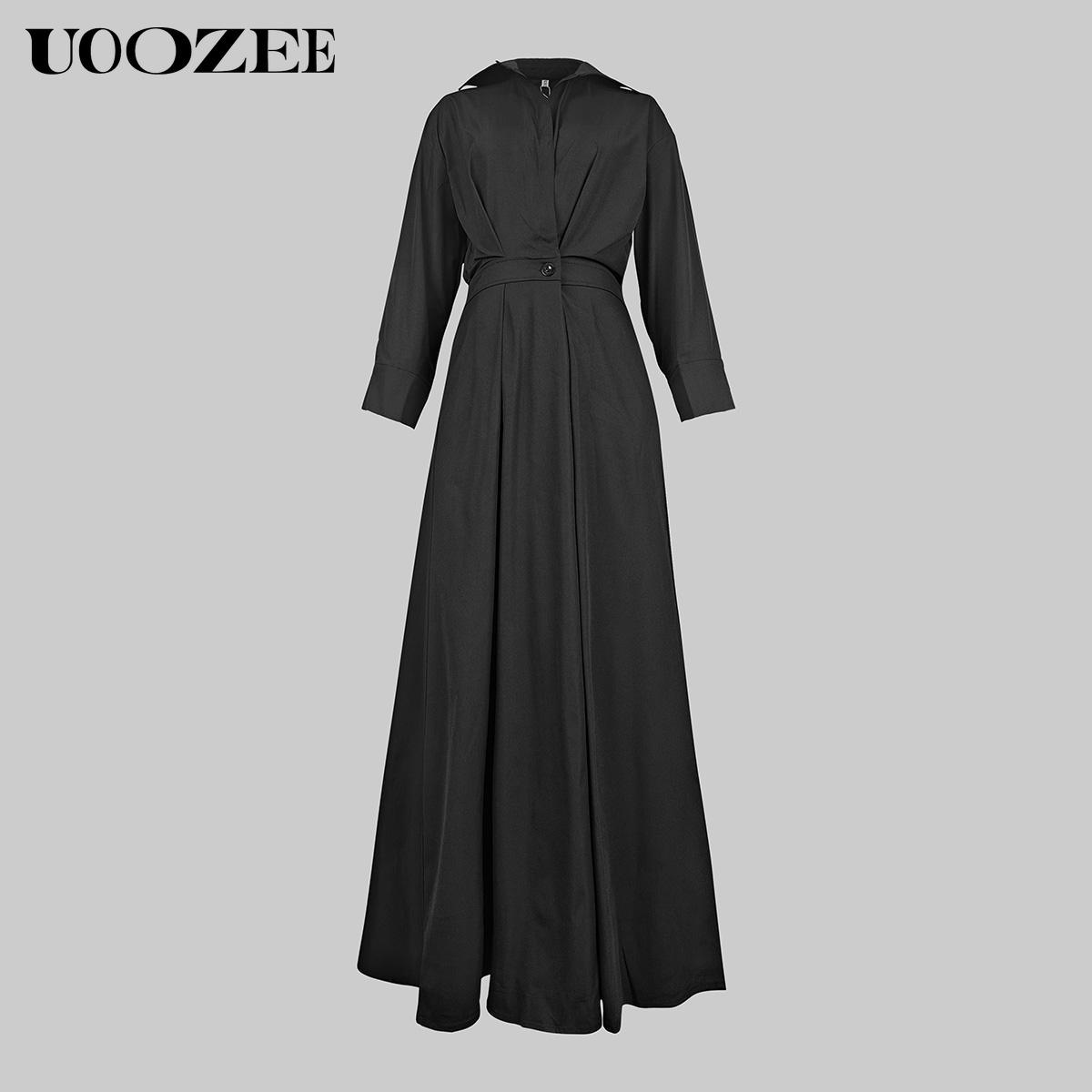 Women's loose solid color lapel mid-length dress, waist design, comfortable and elegant, a must-have for commuting and formal occasions Shirt Dress