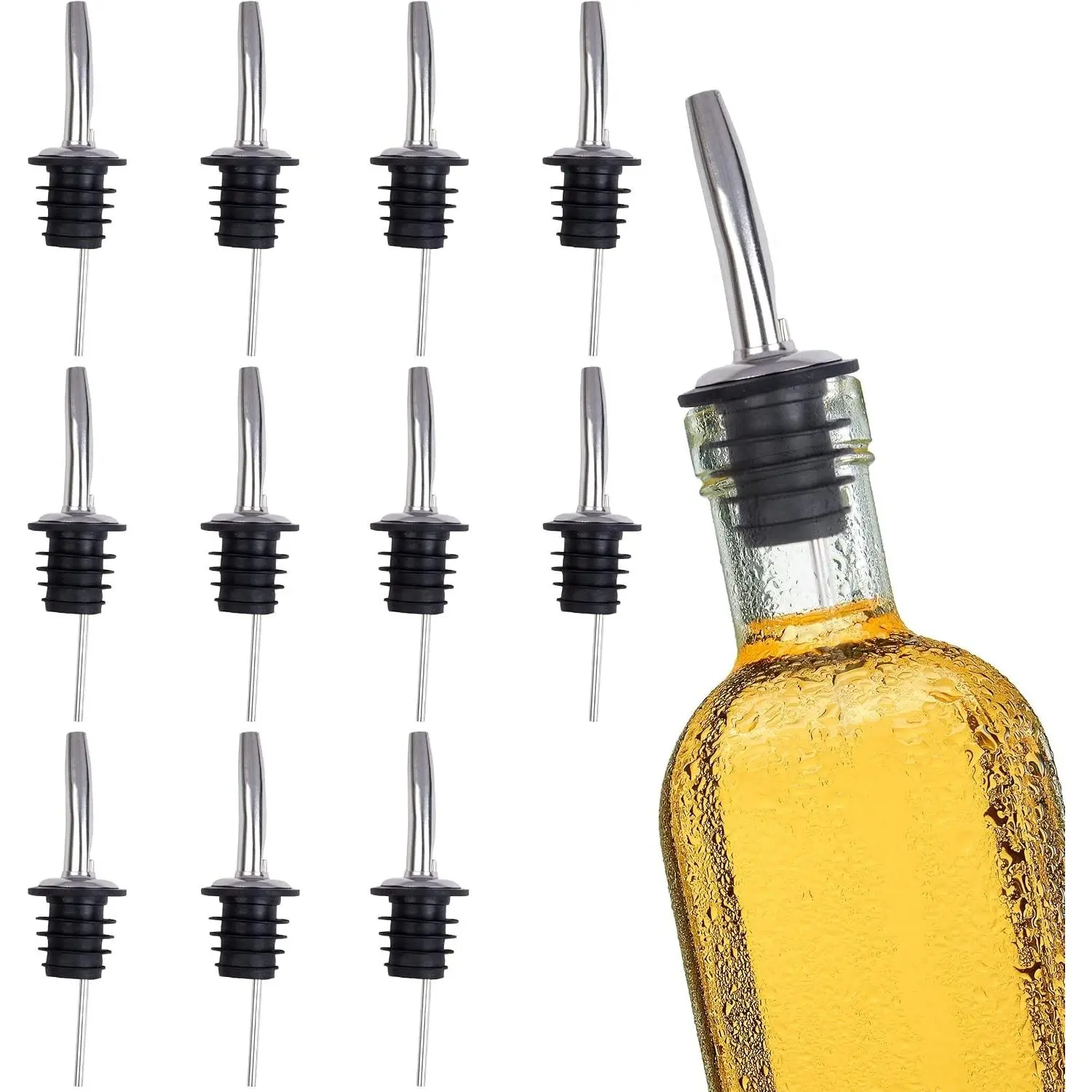 12 Pack Stainless Steel Liquor Bottle Pourers, Classic Leak-Proof Alcohol Pour Spouts, Dishwasher Safe for Liquor Bottles