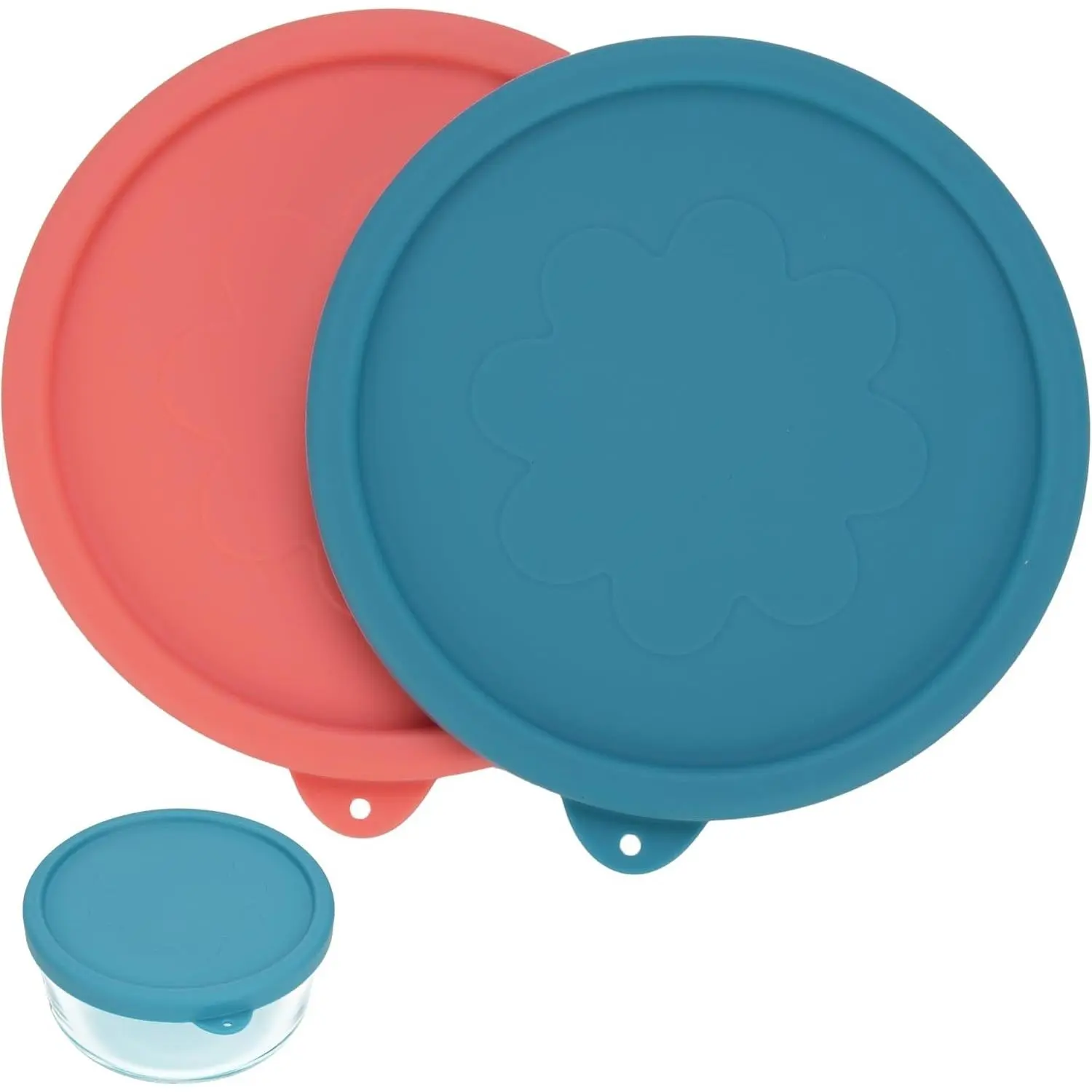 4 Cup Round Silicone Storage Cover Lids Replacement for Anchor Hocking and Pyrex 7201-PC Glass Bowls (Container not Included) 2 Pack Light Red & Deep Blue