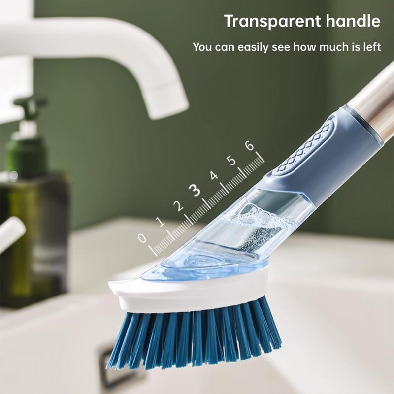 Dish Brush with Soap Dispenser set– 4 Replaceable Cleaning Heads & Ergonomic Handle, Kitchen Scrub Brush for Dishes, Pans, Sink & Household Cleaning