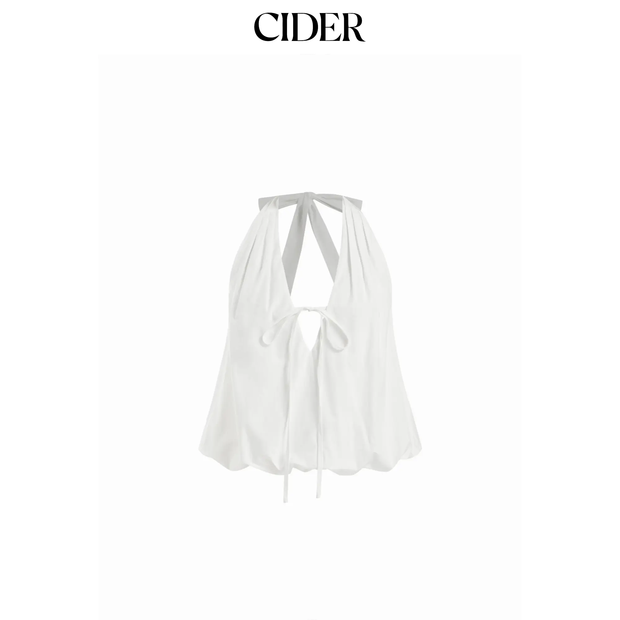 Cider Cotton Halter Neck Tie Front Bubble Hem Backless Top SummerWins SummerFinds