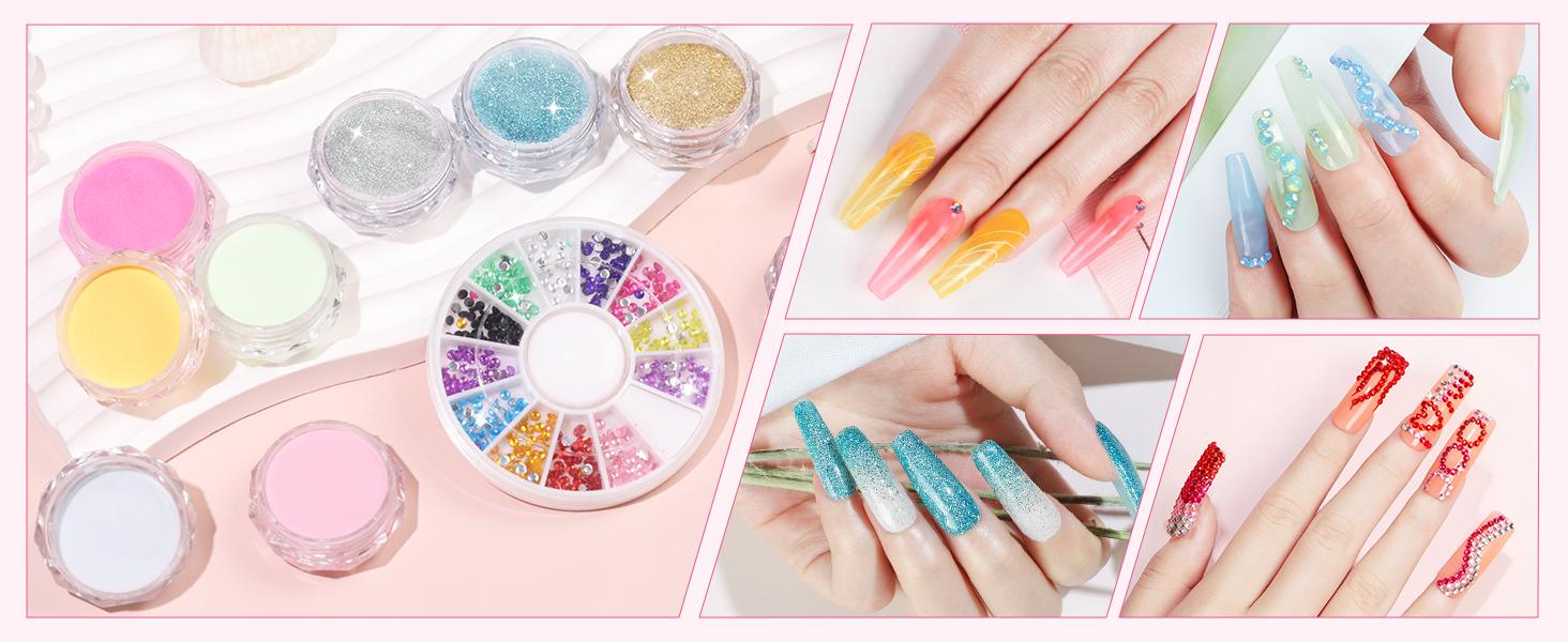 Acrylic Nail Kit for Beginners with Everything Professional Nails Kit Acrylic Set with Drill and U V Light Glitter Powder Decorations Rhinstones DIY Gifts for Women
