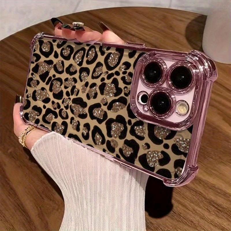 Leopard Print Electroplated TPU Fabric iPhone Back Casing, High-Gloss Back, Vibrant Colors, Multi-Model Compatible with iPhone 17 Pro Max,17 Air,16 E,15 Plus,14,13,12,11,X,XSR - Cellphone Protection Accessory for Smartphone Users, Accessories, Back Cover