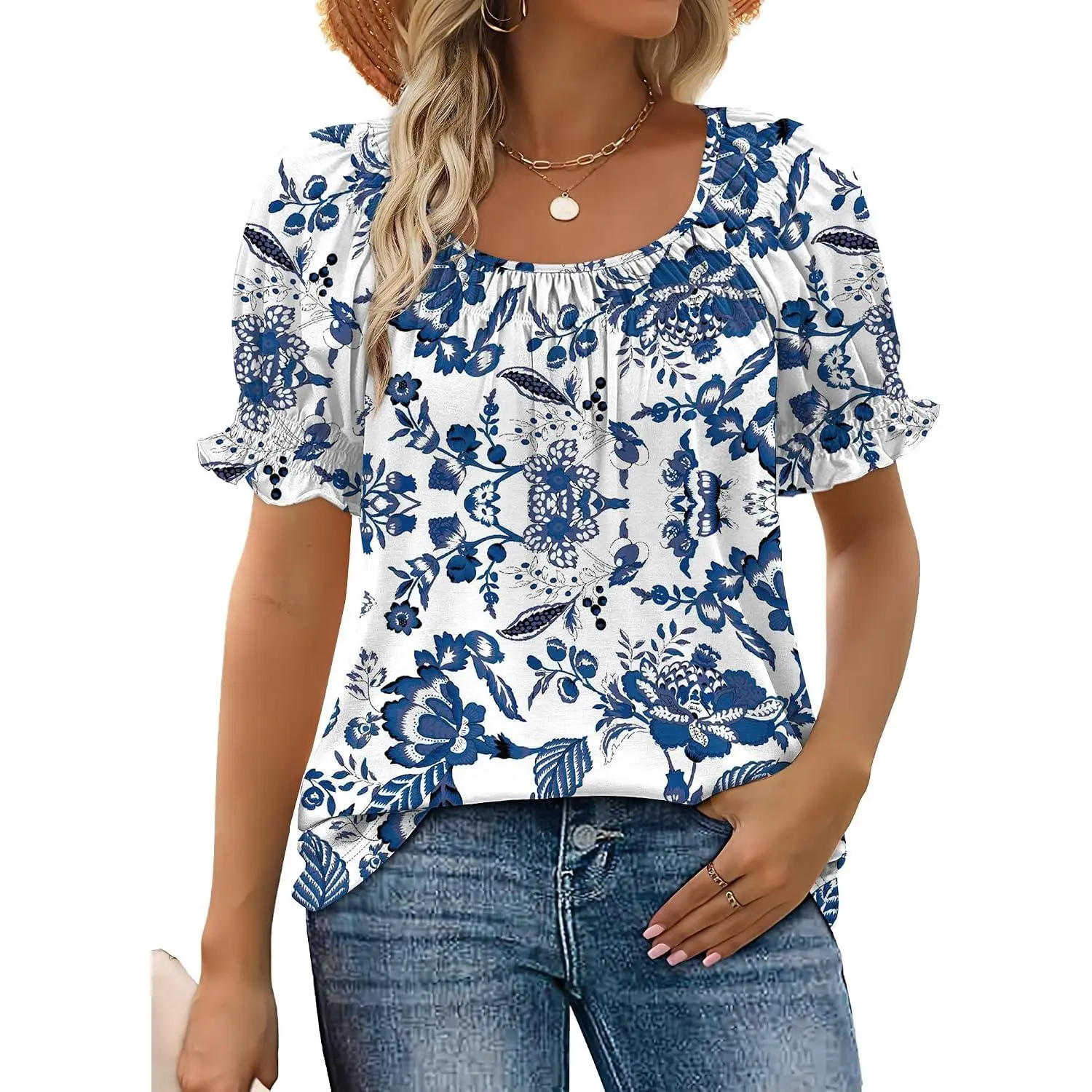 Womens Short Sleeve Square Neck Summer Tops Dressy Casual Blouses Trendy Clothes 2026