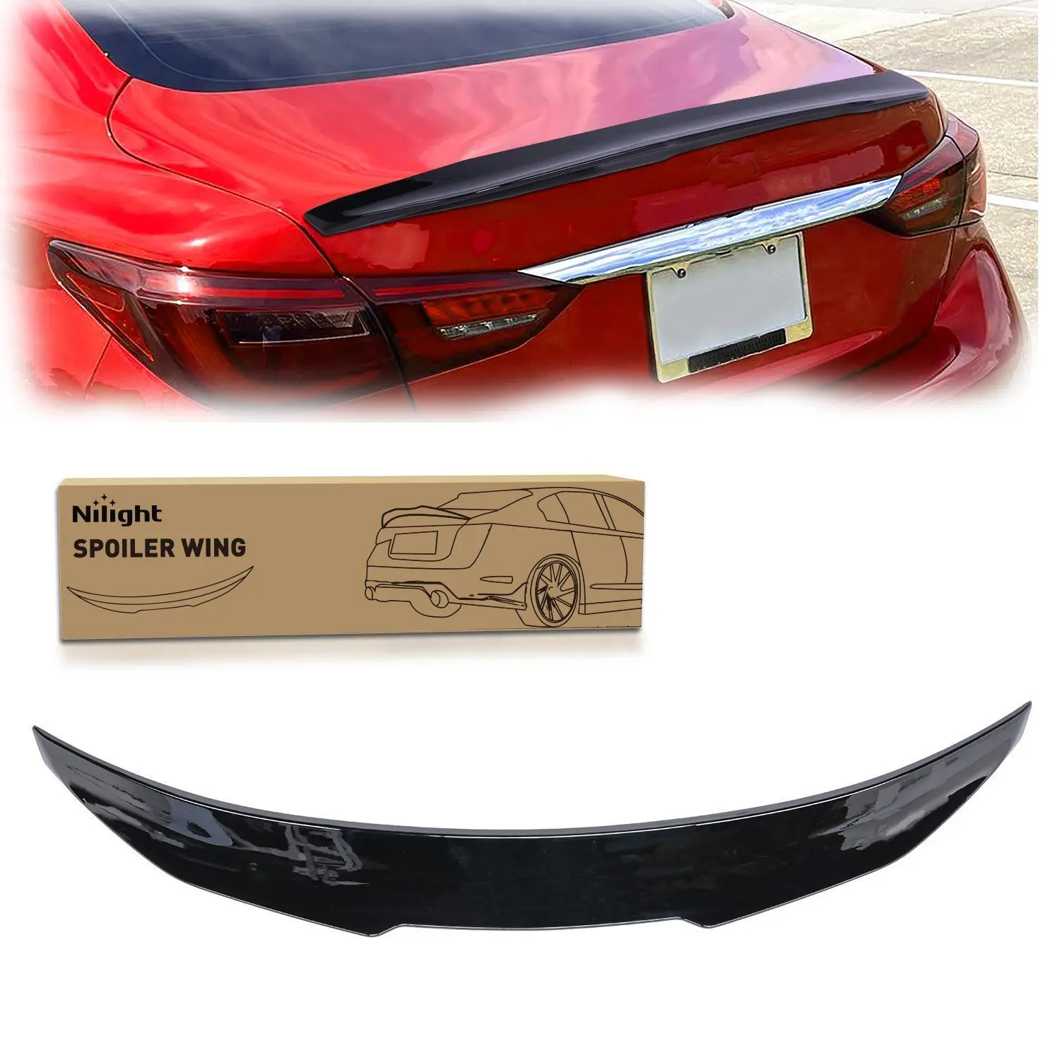 Nilight Rear Trunk Lip Spoiler Wing for Infiniti Q50 2014-2024 4-Door Sedan, 49.2x5.4in Aerodynamic Cars Accessory, No-Drill Self-Adhesive Glossy Black ABS, Impact Resistant Downforce Aid for Better Fuel Economy, 49.2 X 5.4 Inches, 5.4 Inches Width