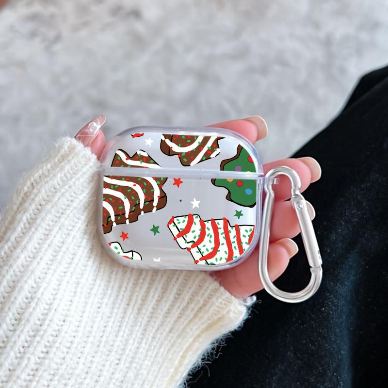Christmas Cookie Fantasy Pattern Protective Case for AirPods 4/3/2/1/Pro/Pro2 Soft TPU Earphone Cover, Transparent with Keychain
