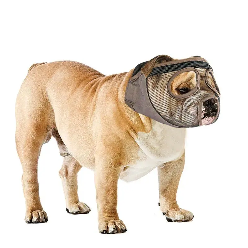 AtorseTM Adjustable Size Pet Dog Muzzle - 1pc 100g Breathable Mesh Bulldog Mouth Mask with Ribbon, Anti-Bite Anti-Lick for French & English Bulldogs