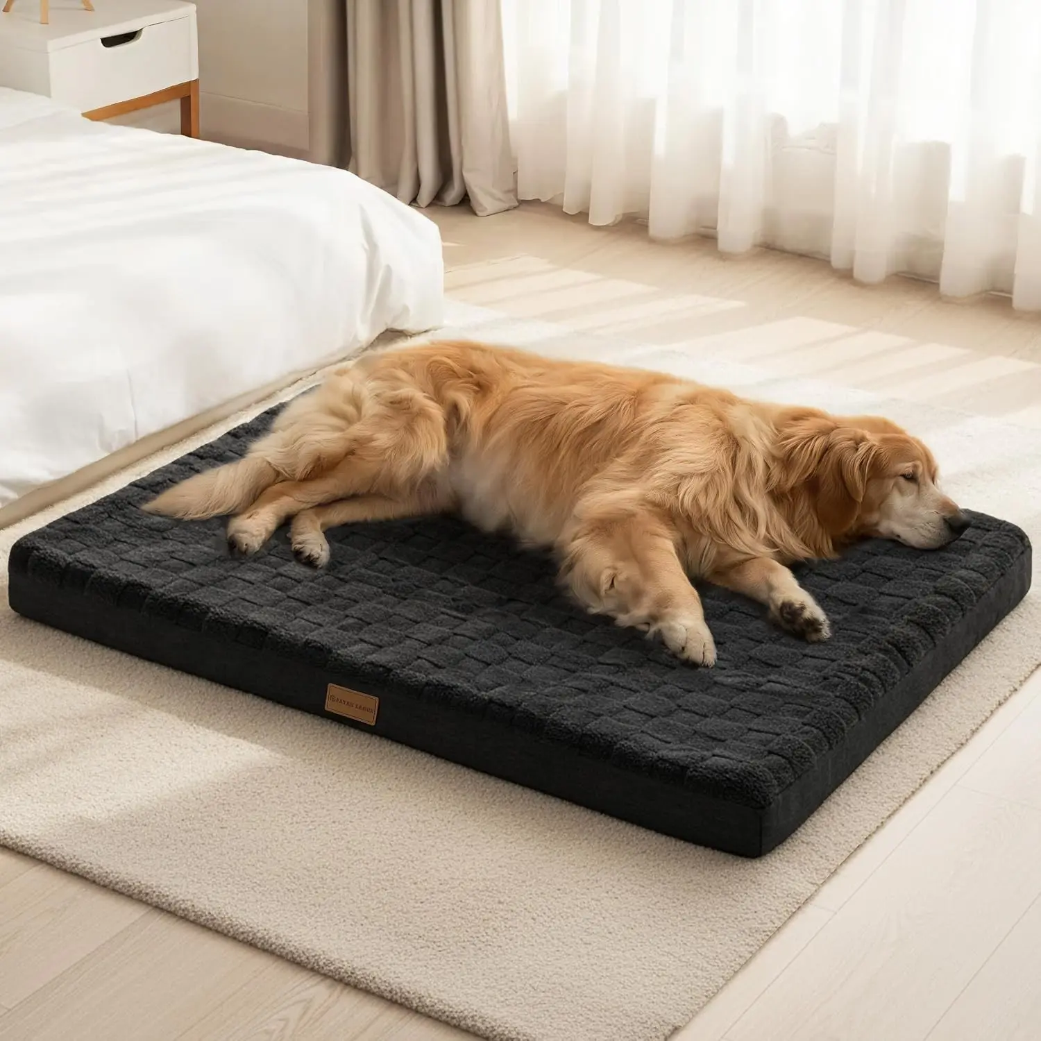 Orthopedic Dog Bed Large Sized Dog 36''X24'', Waterproof Soft Comfortable Egg Crate Foam Large Pet Beds Crate Mat with Removable Washable Cover and Nonskid Bottom, Black