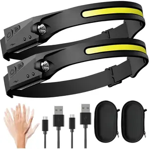 LED Headlamp Rechargeable Flashlight, 2-Pack 230° Wide Beam Headlight with Motion Sensor, Lightweight, Weatherproof, 2 Light Source Head Lamp for Camping Hiking Running Outdoor - Adults and Kids