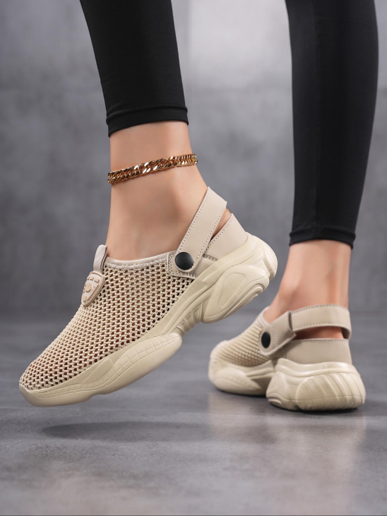 Women's Slip-On Walking Shoes, Breathable Hollow Out Design, Anti-Slip Outdoor Hiking Flats, Two-Way Wear, Versatile Walking Shoes, Comfortable Daily Wear, Outside Walking Shoes