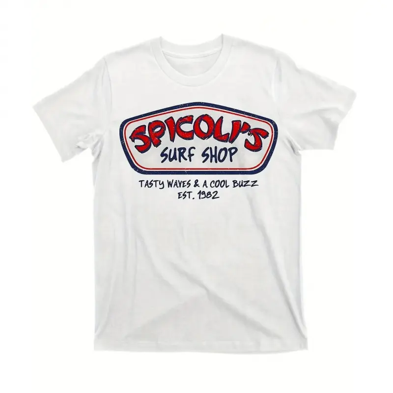 Men's Shortsleeve Cotton Tshirt - Spicoli's Surf Shop 1981 Vintage Logo, Round Neck, Street Style, Unisex Streetwear, "Taste the waves and follow the trend" Slogan, Machine Washable Casual Top, American Father's Day Funny Gift Idea