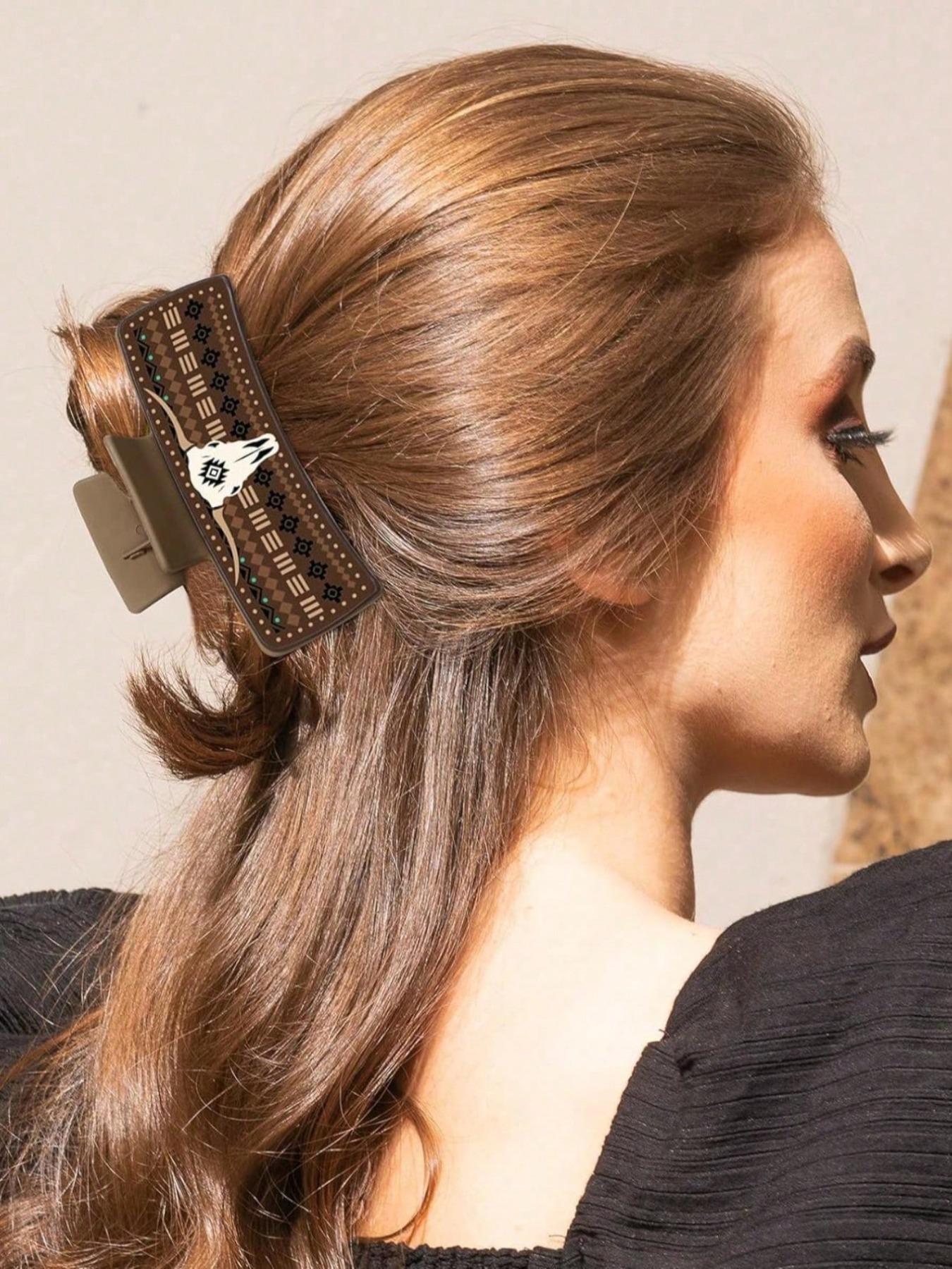 Western Cowboy Style Hair Claws, Vintage Pattern Hair Claws, Fashion Hair Accessories for Women & Girls, Minimalist Headwear Suitable for Thick Hair, Hair Claws Set