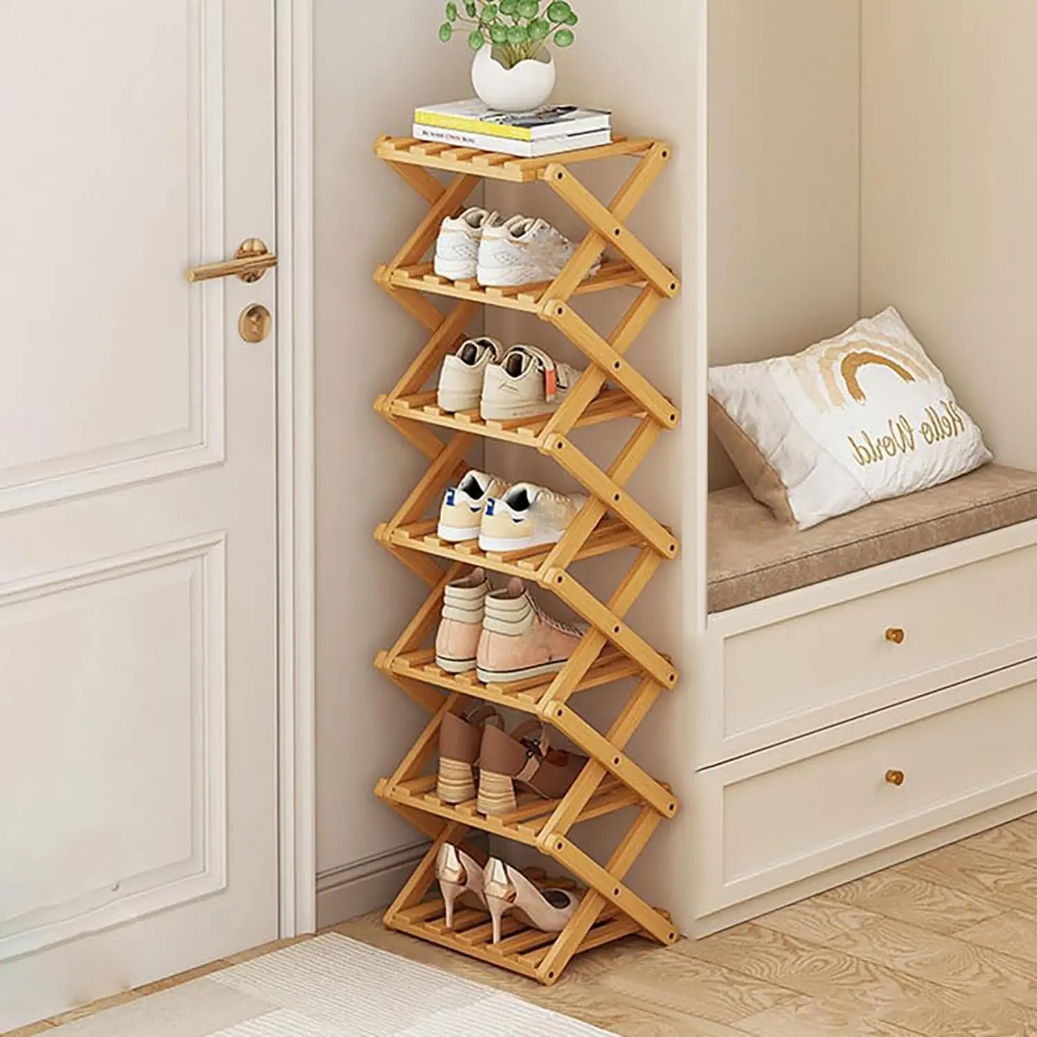 Vertical Narrow Shoe Rack, 7 Tier Portable Folding Shoe Storage Rack, Without Installation Free Standing Shoe Rack for Corridors, Bedrooms Living Room Corner and Small Spaces (7 Tier)