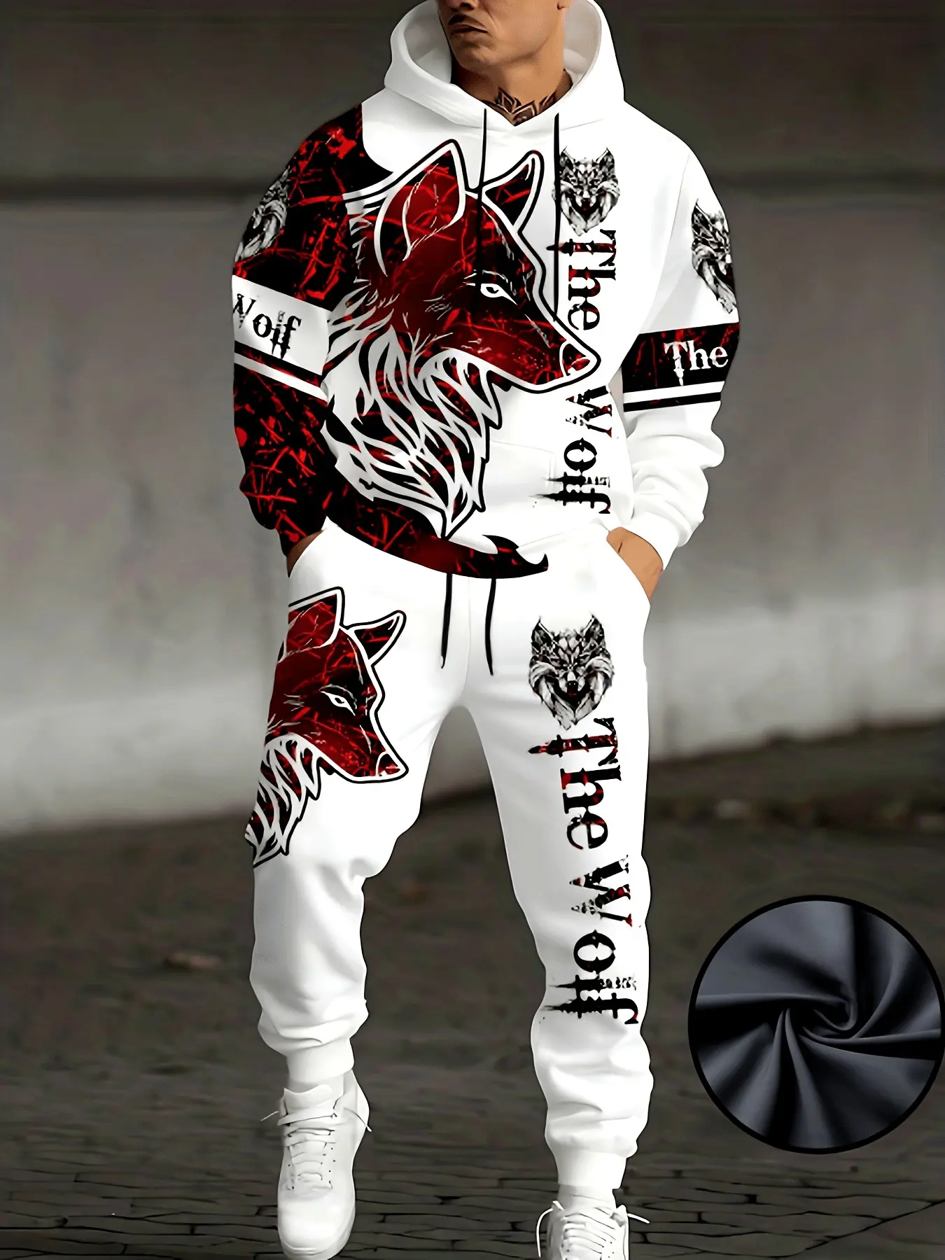 Men's Casual Sporty 3D Wolf Print Set, Hoodie and Pants Two-Piece, Street Style, Stylish Casual Tracksuit, Ideal for Daily Wear and Outdoor Activities
