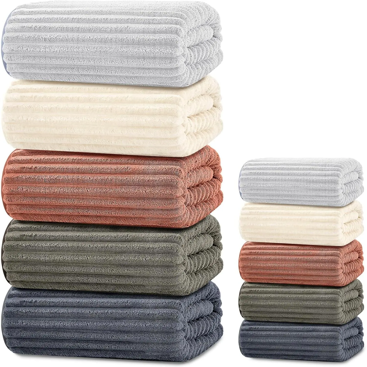 Pet Synthetic 10-Piece Microfiber Bath Towel Set - 280 GSM Coral Fleece, Lightweight, Ultra Soft, Quick-Dry, Absorbs Fast, Includes 5 Oversized 35"x67" Bath Sheets & 5 Hand Towels, Machine Washable for Home Spa, Gym (Dark Color)