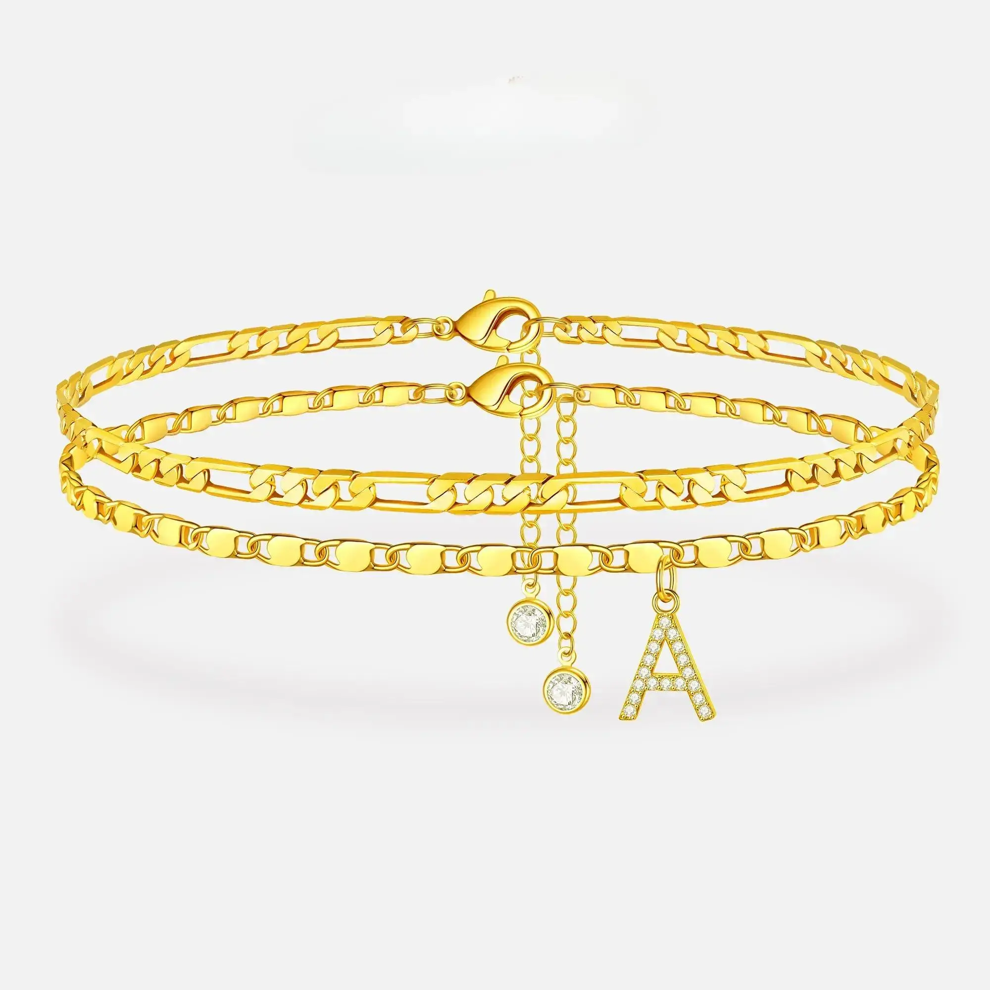 Women's Minimalist Letter Layered Ankle Bracelets - Dainty Layered Chains, Initial Letters Pendant, Adjustable Fit, A-Z Initials, Golden/Silver, Everyday Wear Costume Jewelry Gifts