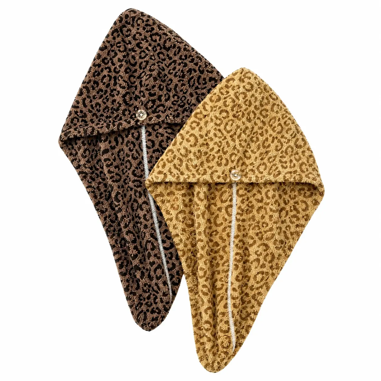 Two-Piece Microfiber Hair Turban Set for Women – Quick-Dry, Ultra-Absorbent, Frizz-Reducing Wrap Designed for Curly, Thick, or Wet Hair After Shower, Gym, or Spa Use – Leopard Print Design with Secure Button Closure