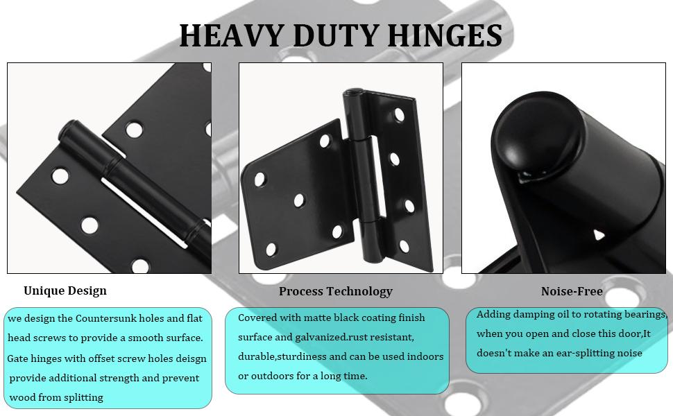 3-1/2" Heavy Duty Gate Hinges 2 Pack Black Iron Shed Door Hinges with 36PCS Screws for Barn Wood Fence Gate Hinges Durable Steel Construction