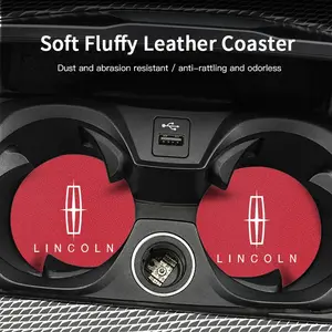 2Pcs Car Leather Coaster Mat Anti-slip Water Cup Pad For Lincoln Navigator Continental Nautilus Aviator MKZ MKX MKC MKT MKS Corsair Mark E