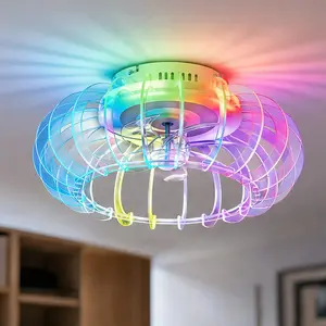 ARCH 21-Inch Low Profile Bladeless Ceiling Fan with Dimmable LED Light and Remote, RGB Color Changing, Bluetooth Speaker, 6 Speeds, Reversible, Acrylic Shade, White, for Kids Room, Bedroom, Party, Game Room, Home Theater, White Color Options