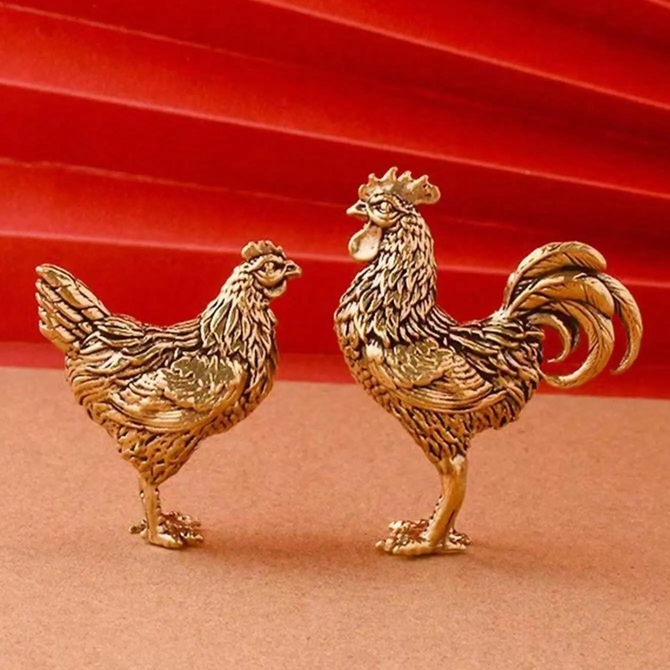 1pc Brass Rooster & Hen Figurines Set, Thanksgiving Collectible Ornaments, Zodiac Chicken Decor, Home Decor Statue, Tabletop Tea Pet Ornaments For Home Living Room, Handcrafted Metal Art, Best Gifts
