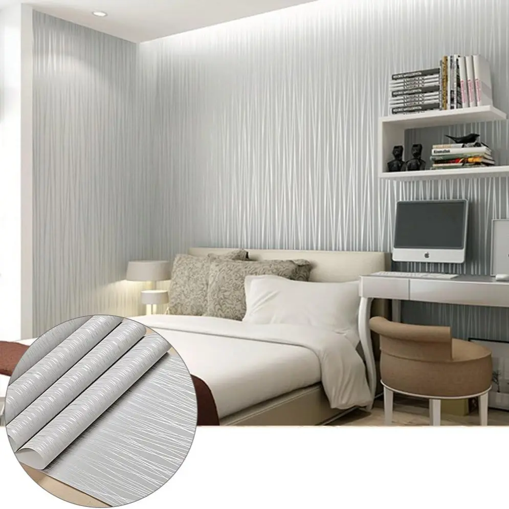 Self-Adhesive Waterproof Mould-Proof Wallpaper, 3D Water Ripple Stripes, Home Bedroom Living Room Renovation Background Wall, Interior Walls, Easy to Apply