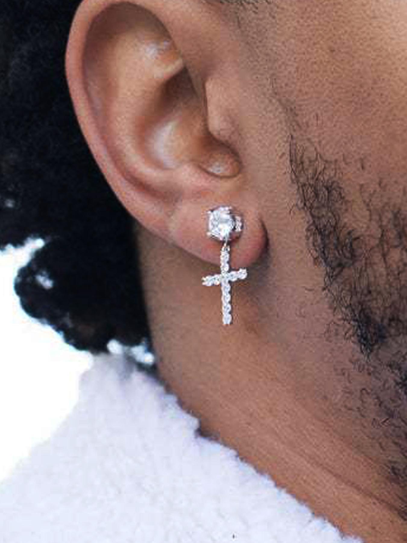 Hip Hop Cross Design Dangle Earrings, Studded Cross Earrings, Cubic Zirconia Decorated Earrings for Men & Women, Fashionable Jewelry for Party, Daily Decor, Trendy All-match & Exquisite Jewelry for Birthday Gift
