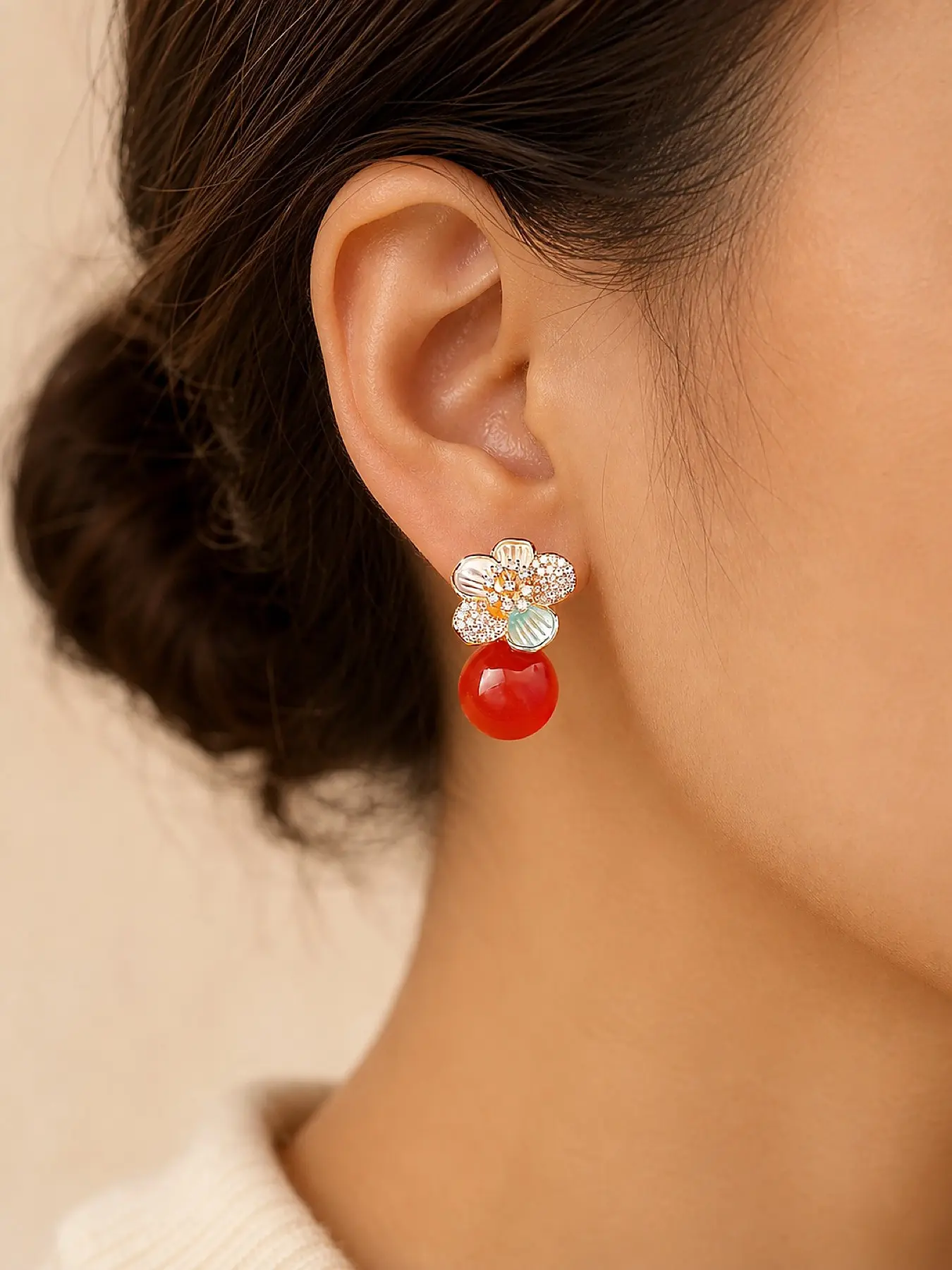 Colorful Flower Bead Earrings, Dual Tone Vintage Ear Jewelry, Stylish Accessories for Women, Perfect for Daily Wear