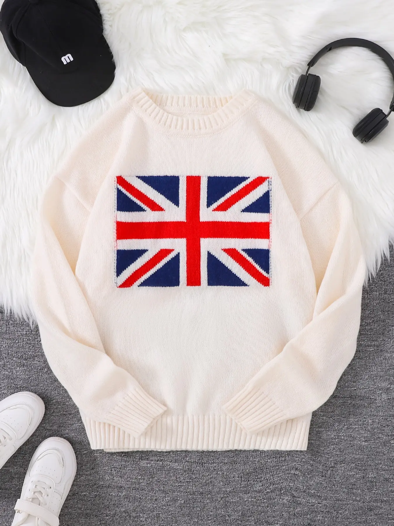 Men's British Flag Sweater, Contrast Color Pairing, Soft Knit Long Sleeve Round Neck Pullover, Regular Fit for Spring/fall