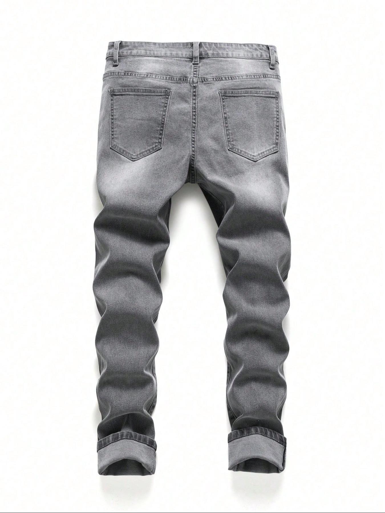 Men's Regular Fit Solid Color Ripped Jeans, Casual Comfy Denim Pants for Daily Wear, Fashion Men's Bottoms for All Seasons