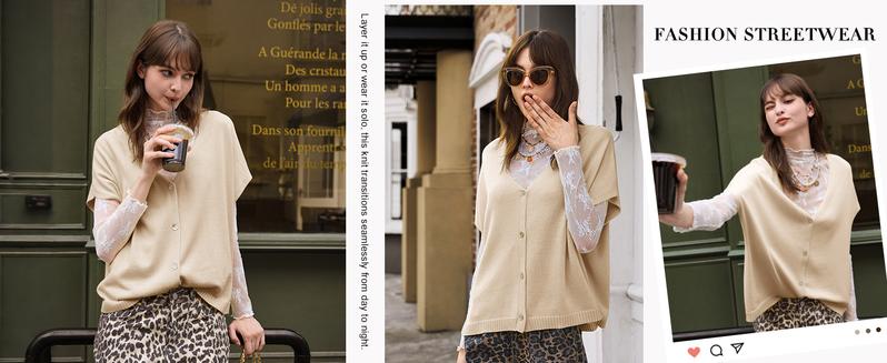 Saodimallsu Womens Fall Oversized Cardigans Batwing Short Sleeve Lightweight Button V Neck Casual Knit Sweater Tops