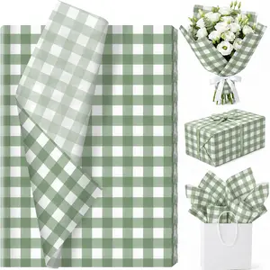 60 Sheets Sage Green Plaids Tissue Paper for  Bags Gingham  Tissue Bulk for  Wrapping Birthday DIY Crafts  Shower Party Supplies, 13.8 x 19.7 Inch (Sage Green)