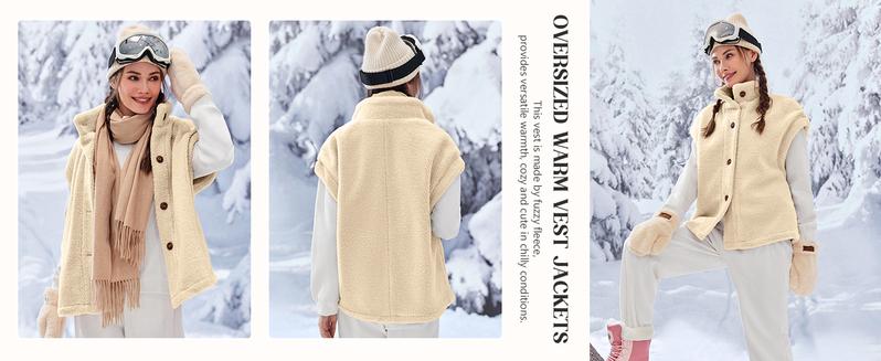 Imily Bela Womens Fuzzy Fleece Vest Casual Oversized Warm Button Down Sherpa Vest Jacket with Pockets