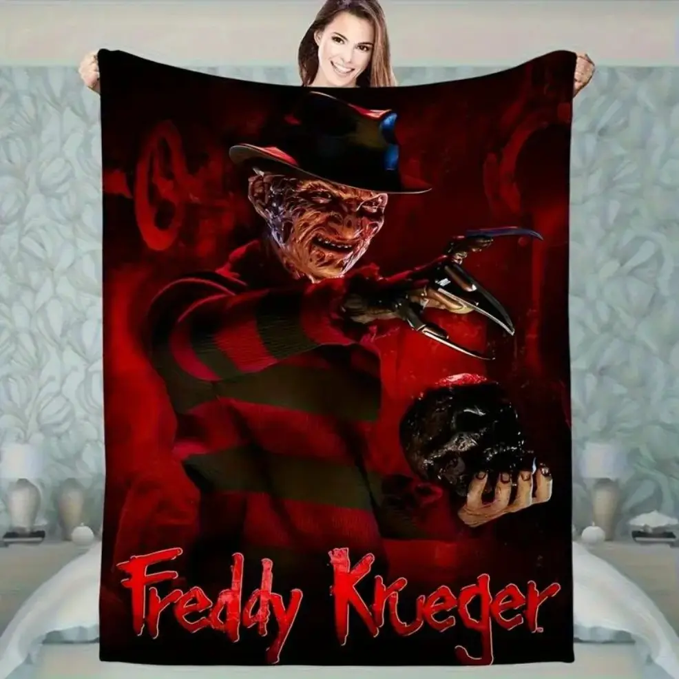 Freddie Kruger Horror Movie Icons Flannel Blanket for Infant Baby & Adult, 280g/m² Soft Polyester Nightmare On Oak Street Themed Throw Blanket, Vivid Clear Horror Graphic All Season Cover for Sofa Bed Camping Travel, Spooky Halloween Birthday Holiday Gift