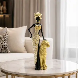 Gold Luxury Leopard Sculpture, High-End Resin Art Piece, Living Room Entrance Table Decor, Elegant Home Ornament, Resin Animal Figurines, Resin Animal Sculptures